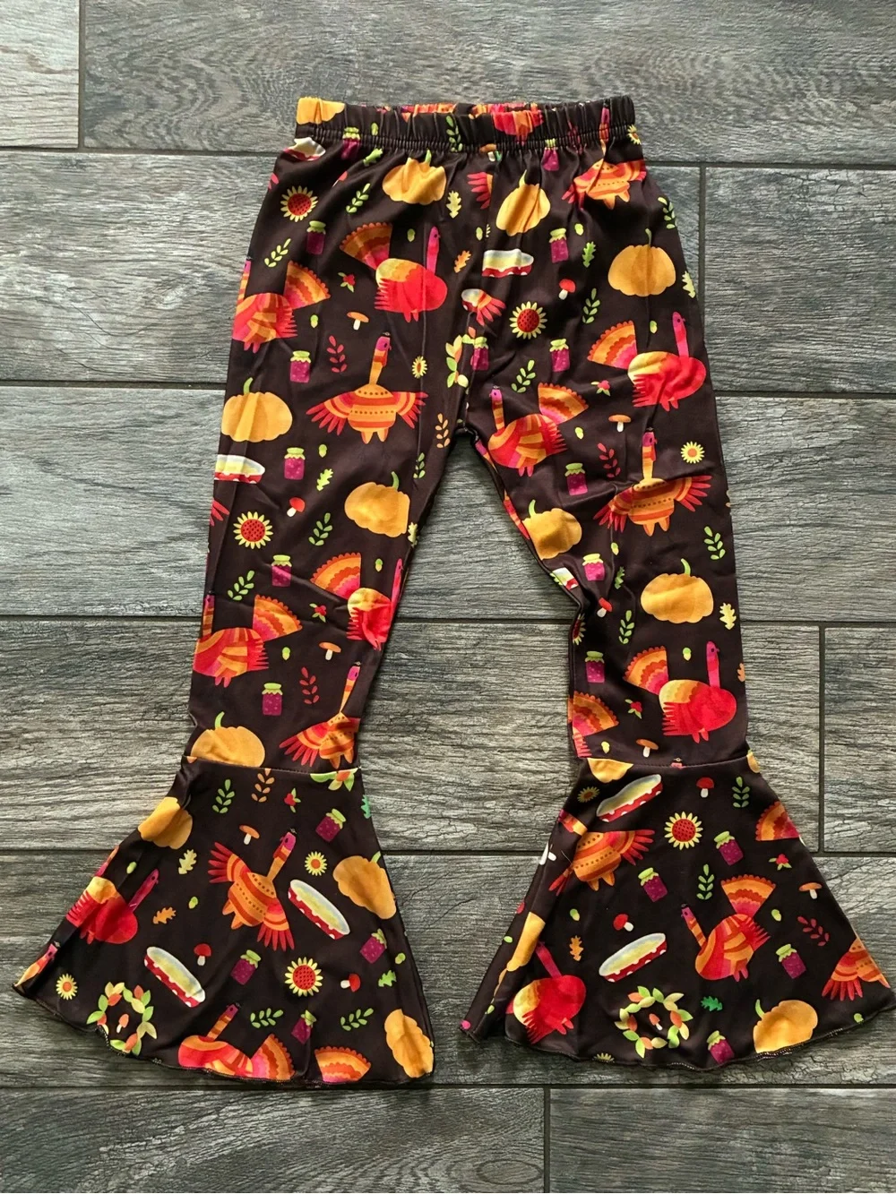 Girls Thanksgiving Outfit Set Turkey Print Flare Pants 5/6